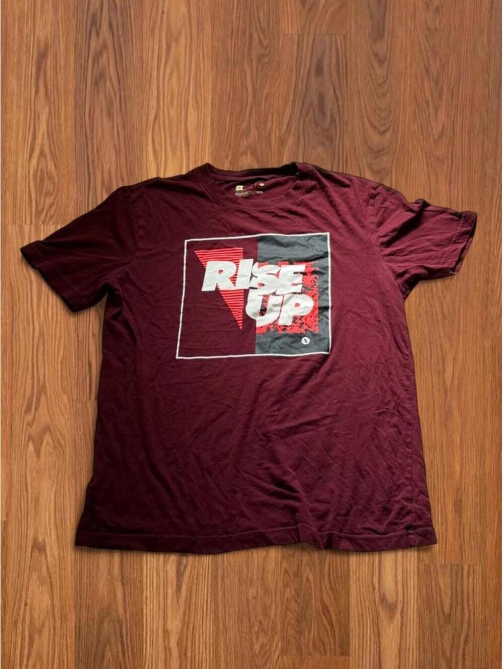Xersion Men’s Burgundy Graphic T-Shirt Size S RISE UP White Red Cotton